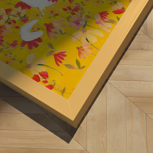 Indrammet kunsttryk - Cat in a Field of Flowers - ThingDesign