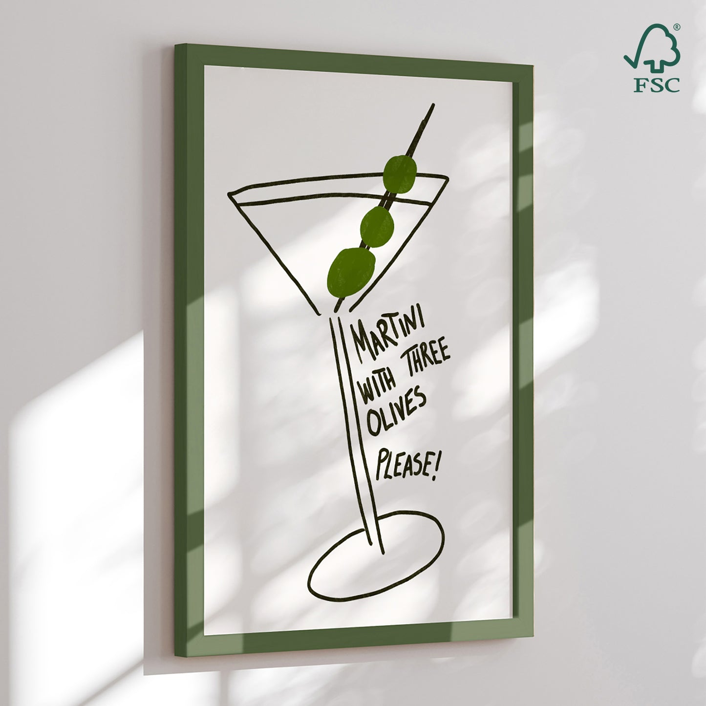 Indrammet kunsttryk - Olive Trio Martini - Athene Fritsch