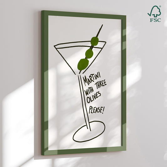 Framed Art Print - Olive Trio Martini - Athene Fritsch