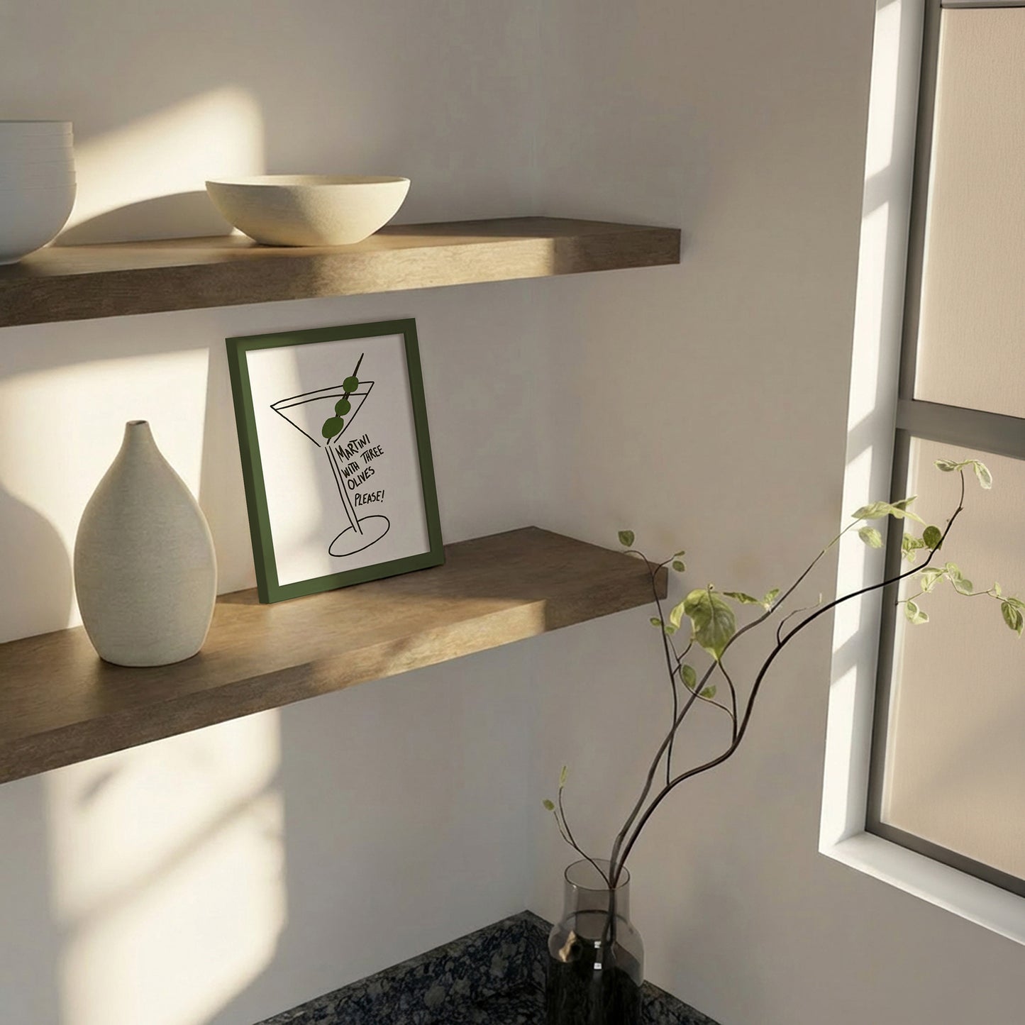 Indrammet kunsttryk - Olive Trio Martini - Athene Fritsch