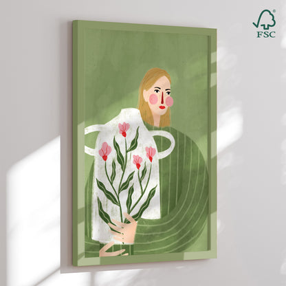 Indrammet kunsttryk - The Woman with Pink Vase - Bea Müller