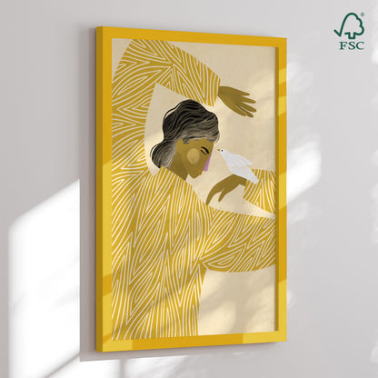 Framed art print - The Woman with a Bird - Bea Müller