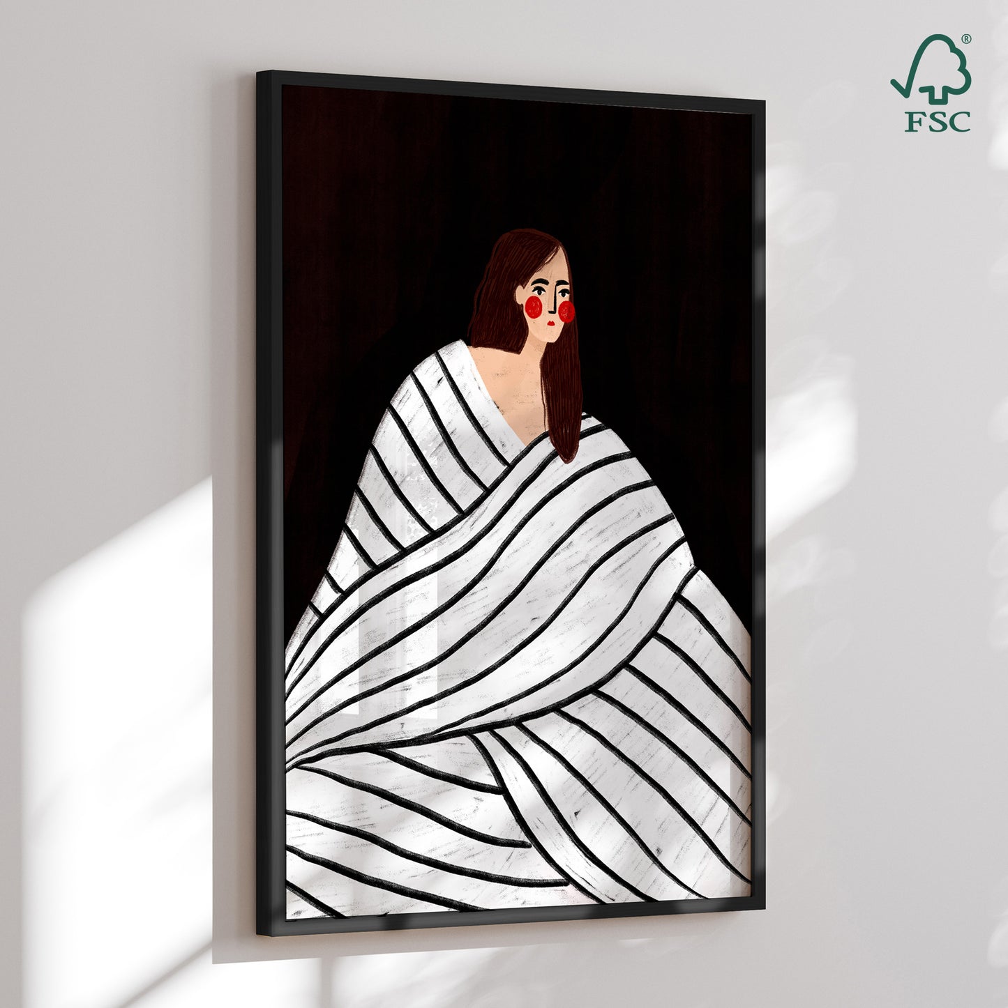 Indrammet kunsttryk - The Woman with Black and White Stripes - Bea Müller