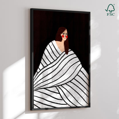 Indrammet kunsttryk - The Woman with Black and White Stripes - Bea Müller