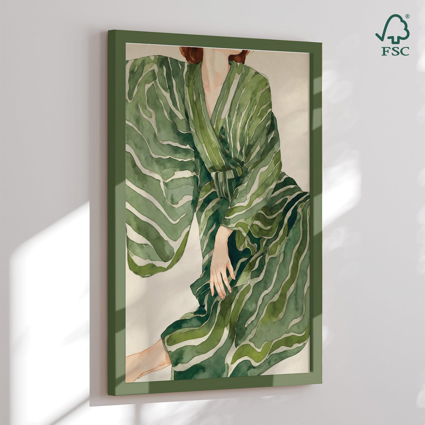 Indrammet kunsttryk - Green Kimono Flow - THE MIUUS STUDIO