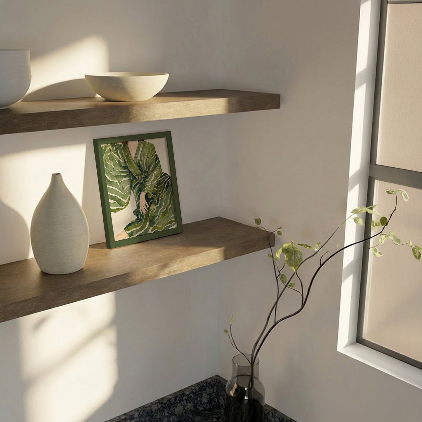 Indrammet kunsttryk - Green Kimono Flow - THE MIUUS STUDIO