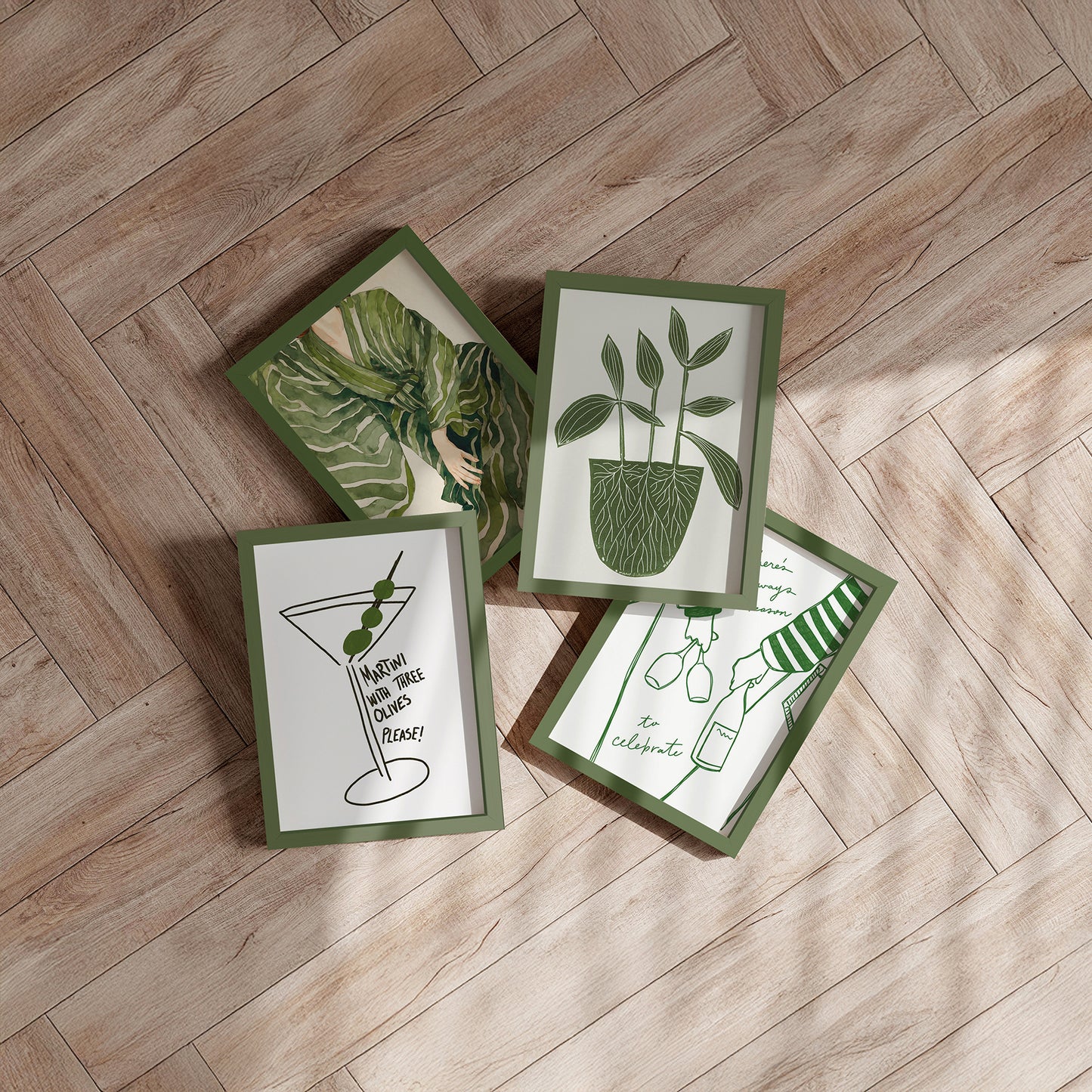 Indrammet kunsttryk - Green Kimono Flow - THE MIUUS STUDIO