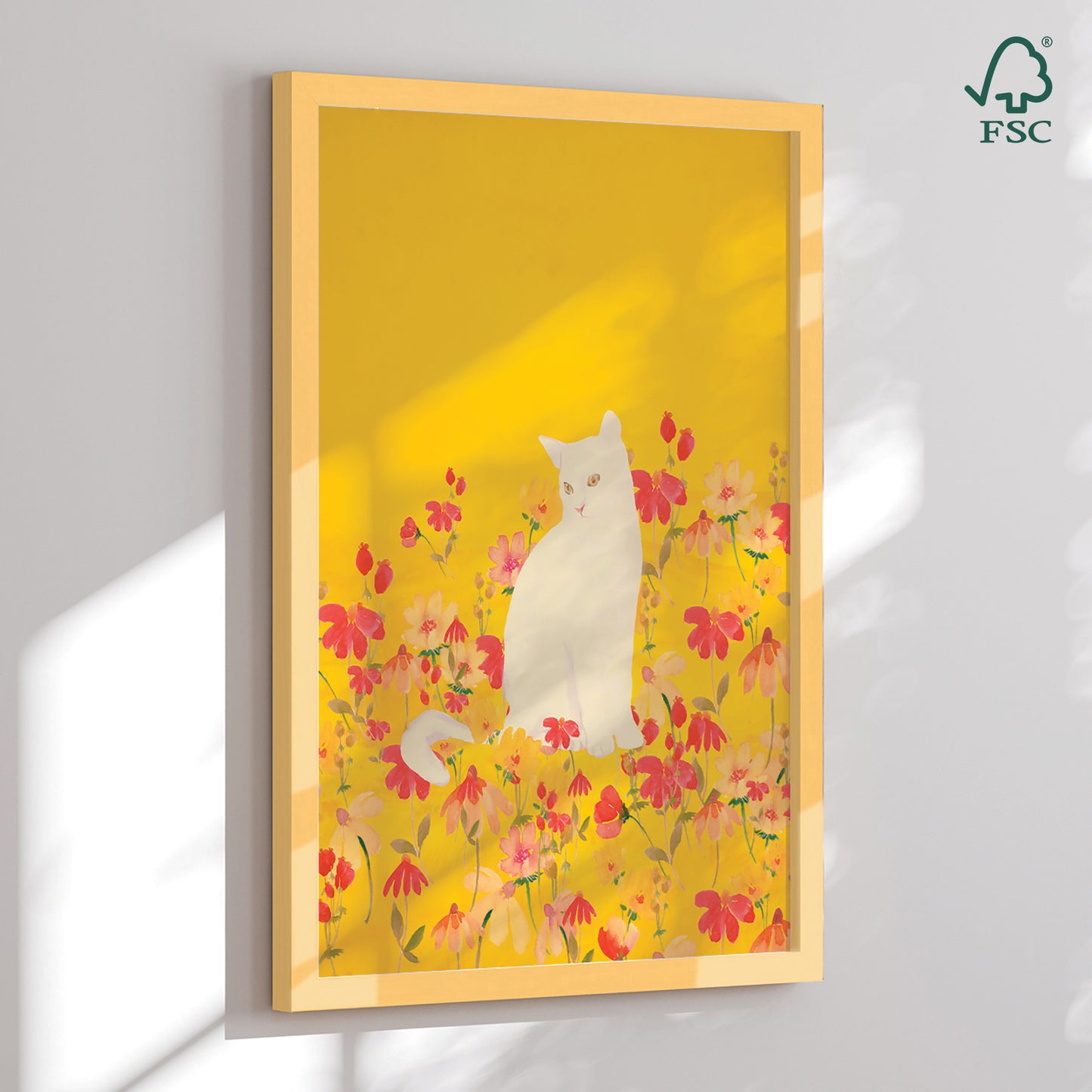 Framed Art Print - Cat in a Field of Flowers - ThingDesign