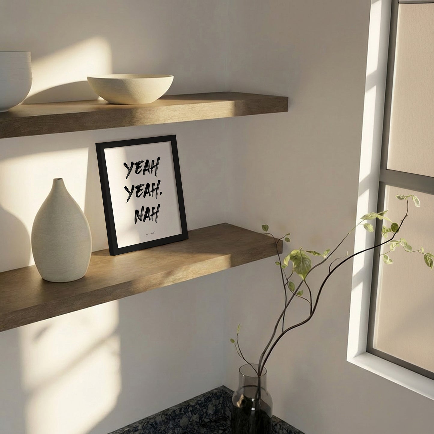 Indrammet kunsttryk - Yeah Yeah Nah - ByKammille