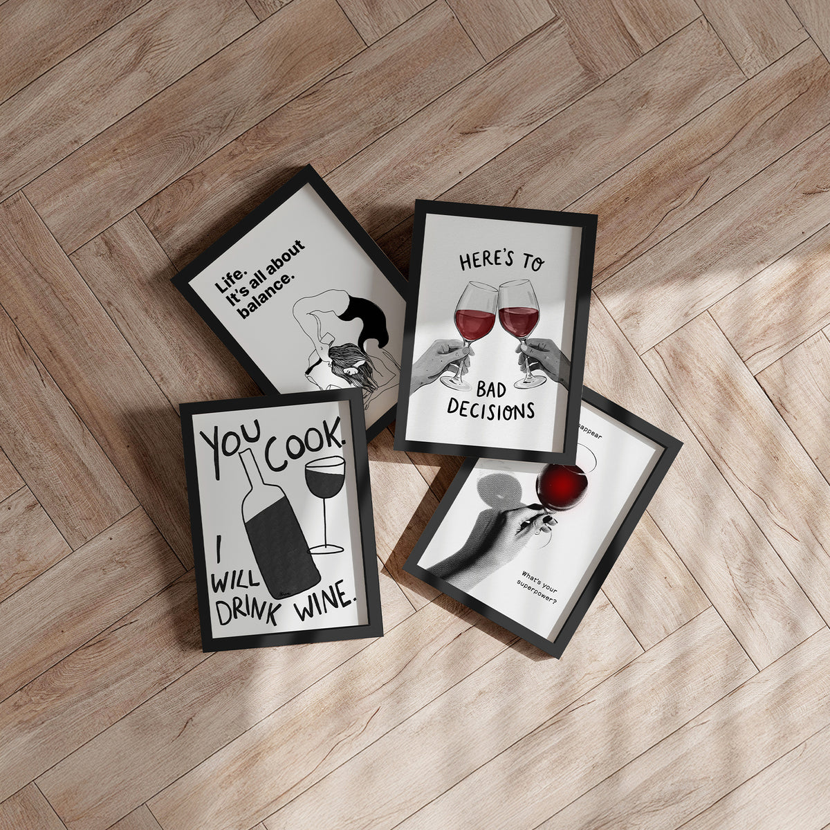 Framed Art Print - Yoga Wine Balance - Alex Nereuta