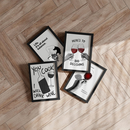 Framed Art Print - Yoga Wine Balance - Alex Nereuta