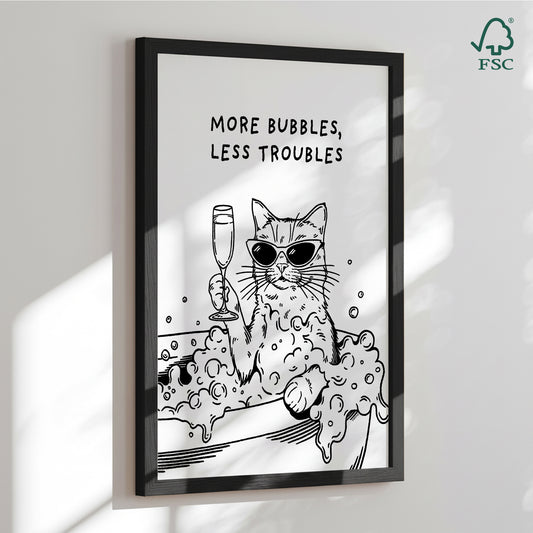 Framed art print - Cool Cat Bubble Bath - Tara Royle