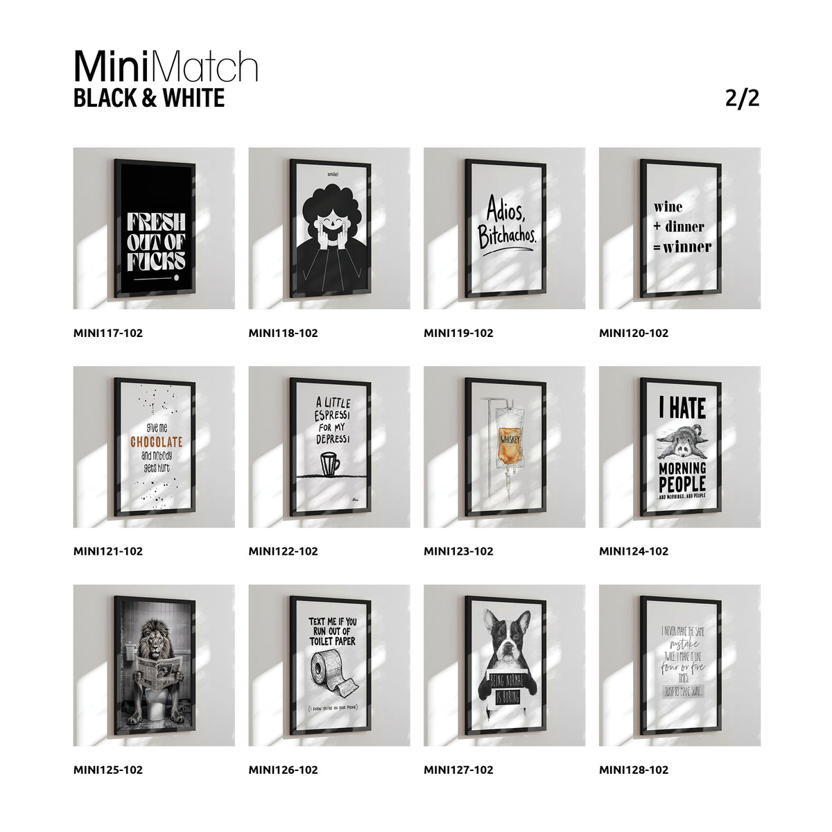 Enkeltsidet display - 24 designs - 192 stk. Black & White