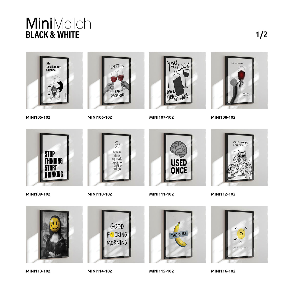 Enkeltsidet display - 24 designs - 192 stk. Black & White